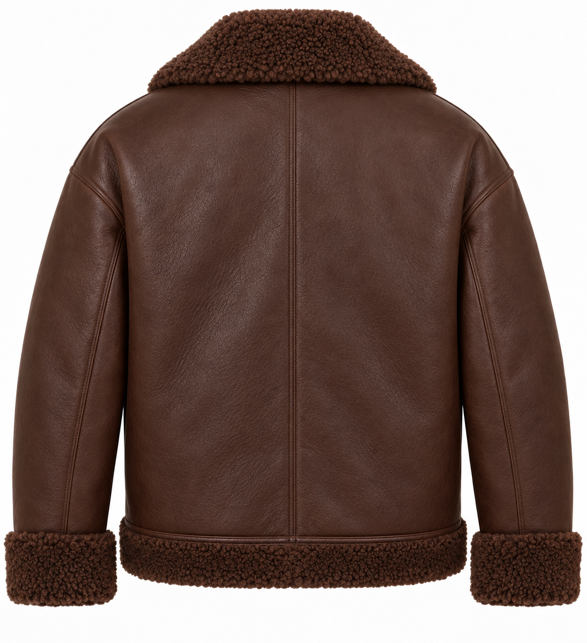 SH022 men's brown shearling jacket back view