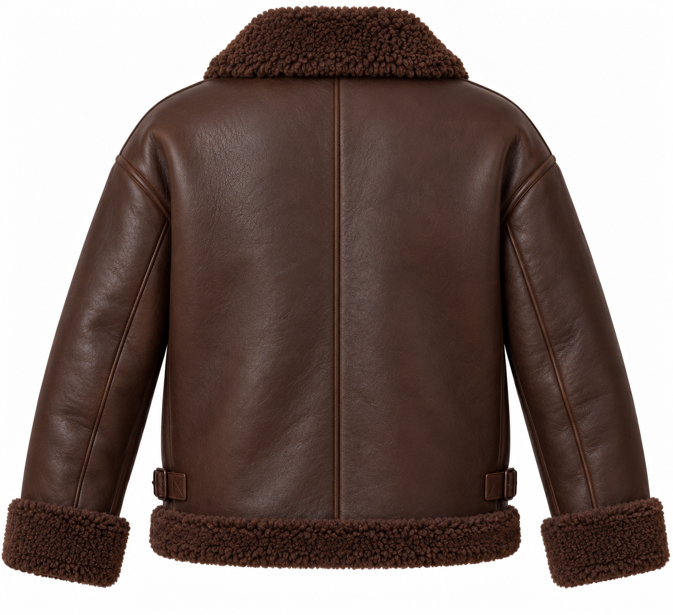 SH023 men's brown shearling jacket back view
