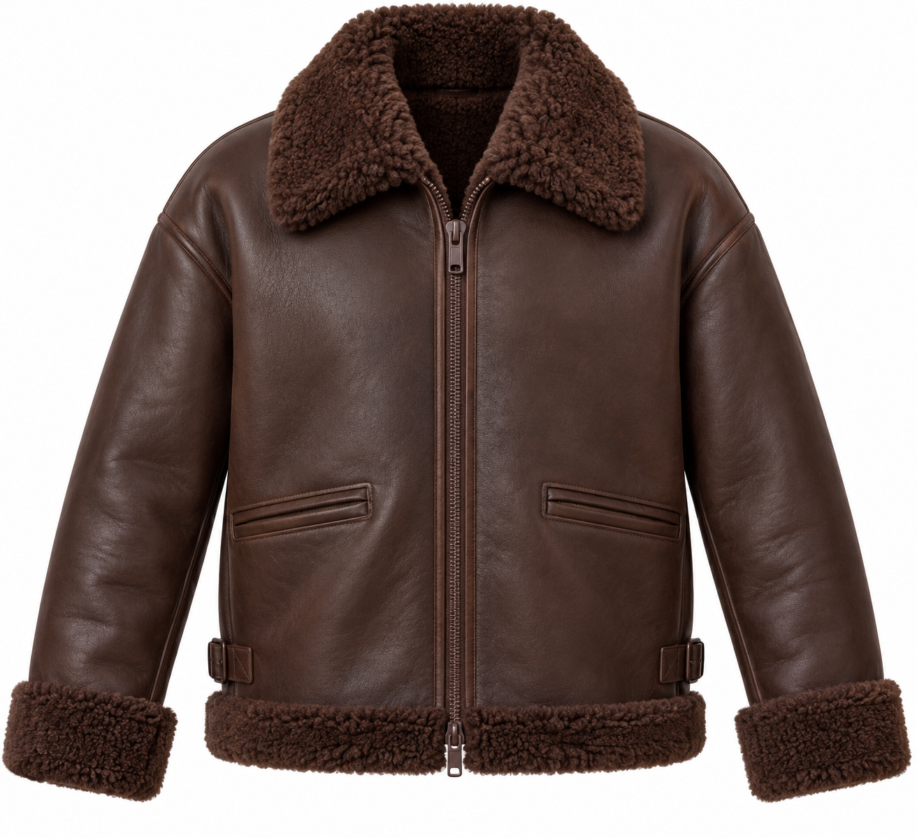 SH023 men's brown shearling jacket front view