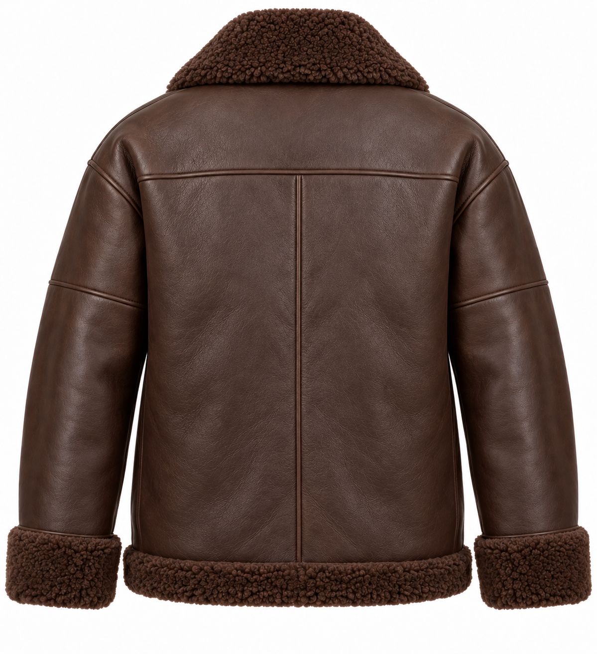 SH024 men's brown shearling jacket back view