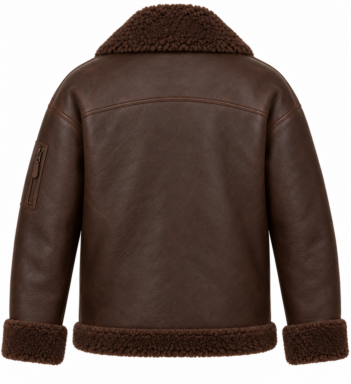 SH026 men's brown shearling jacket back view