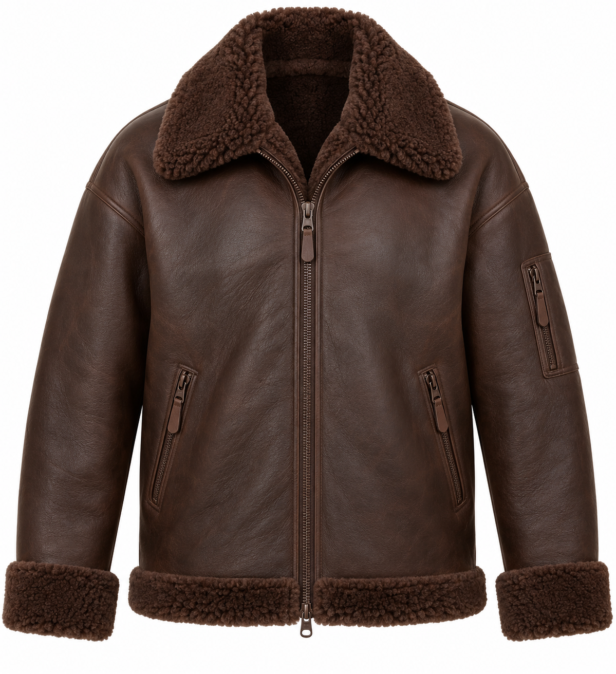 SH026 men's brown shearling jacket front view
