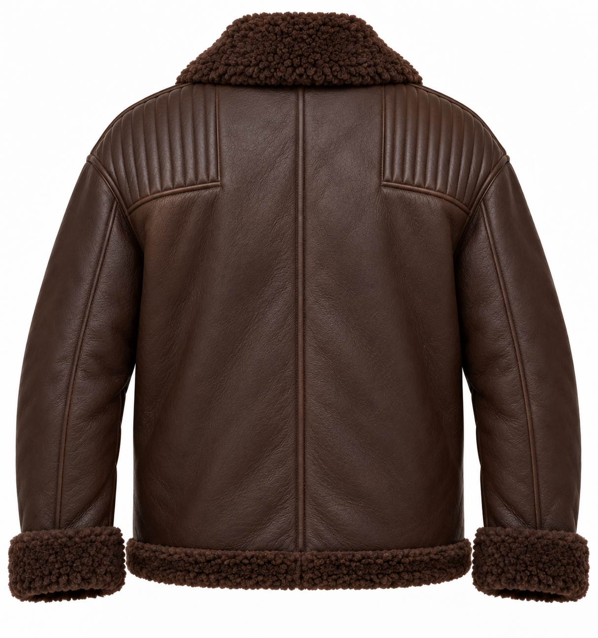 SH027 men's brown shearling jacket back view