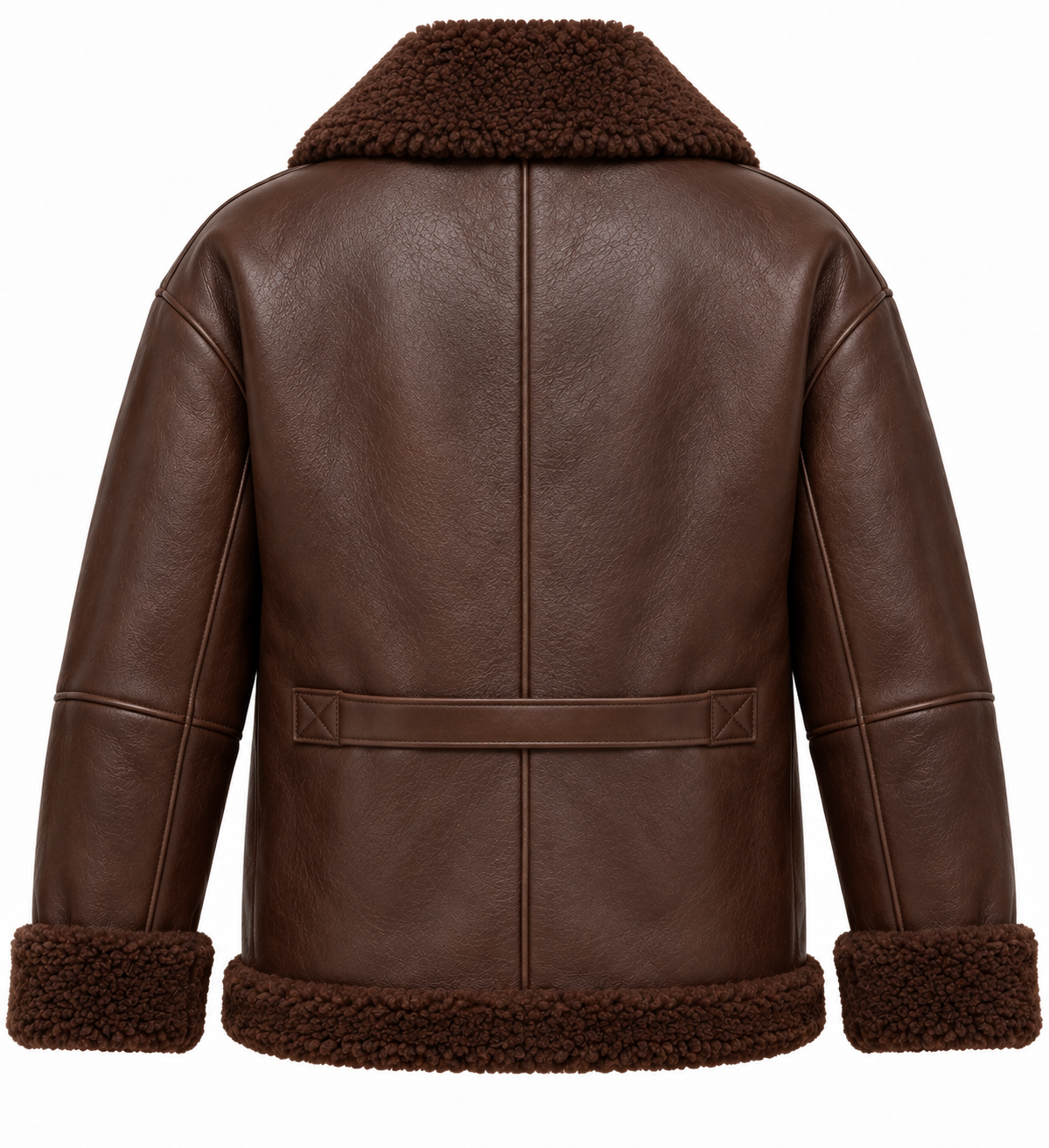 SH028 men's brown shearling jacket back view