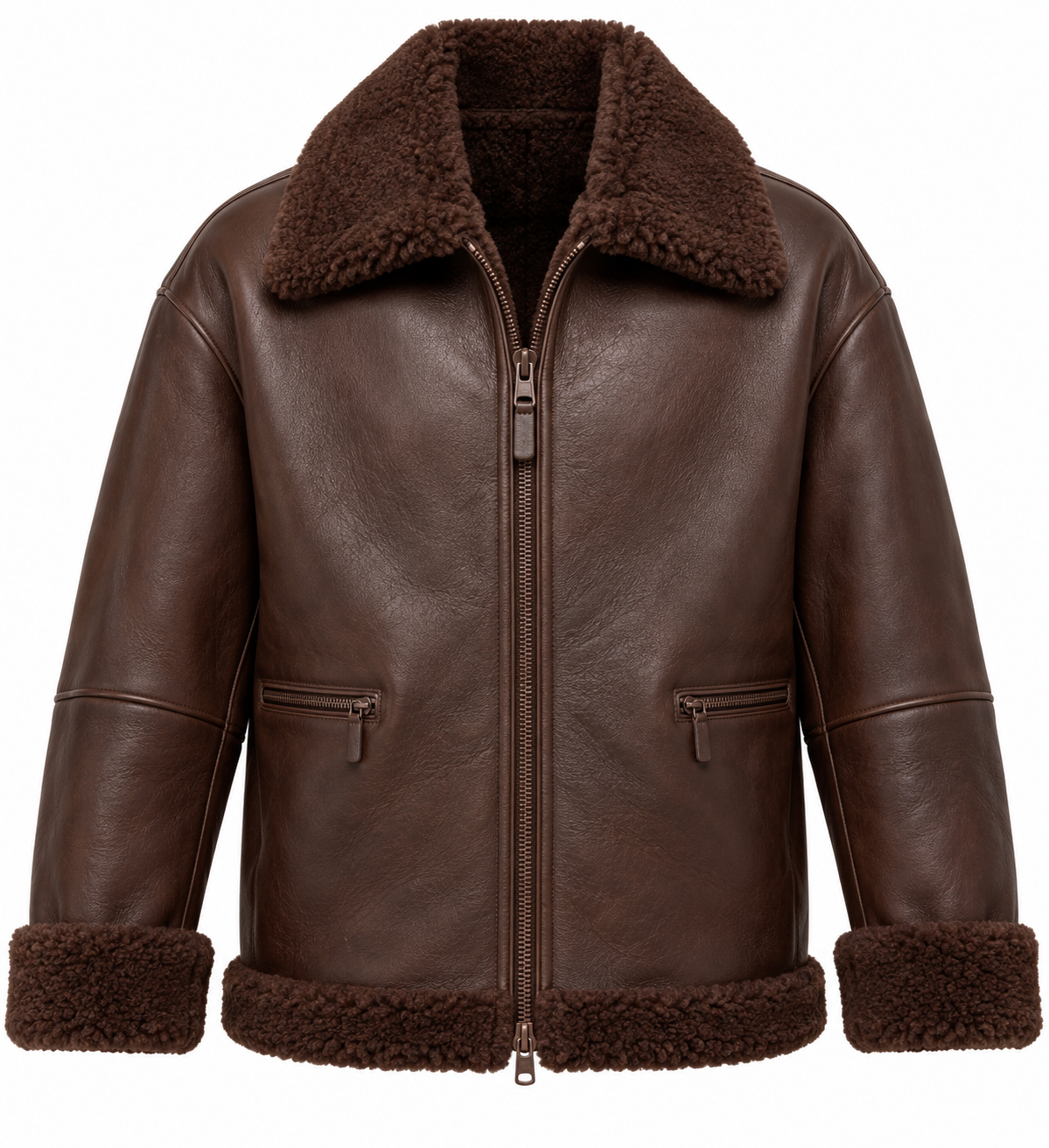 SH028 men's brown shearling jacket front view