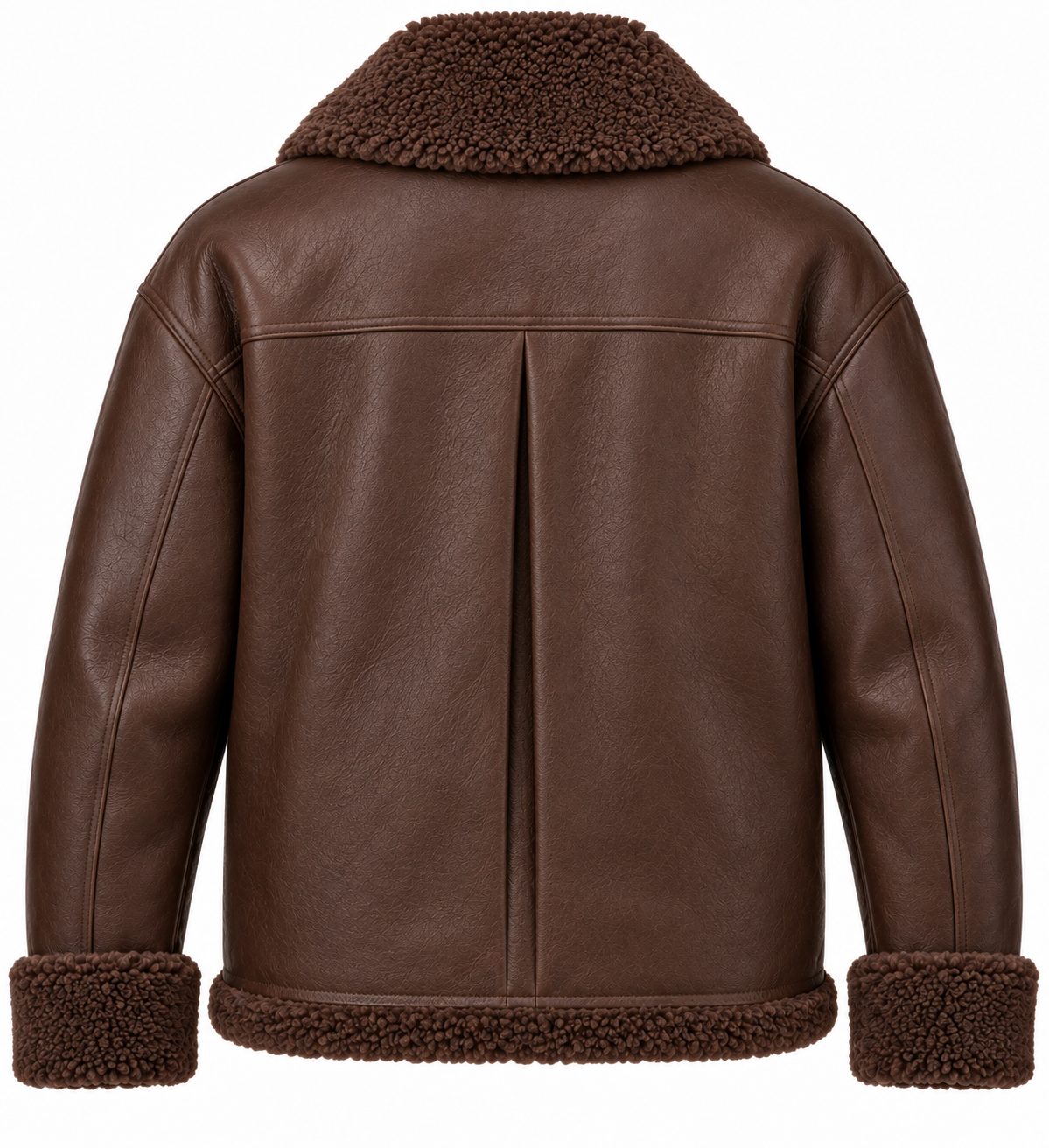 SH029 men's brown shearling jacket back view