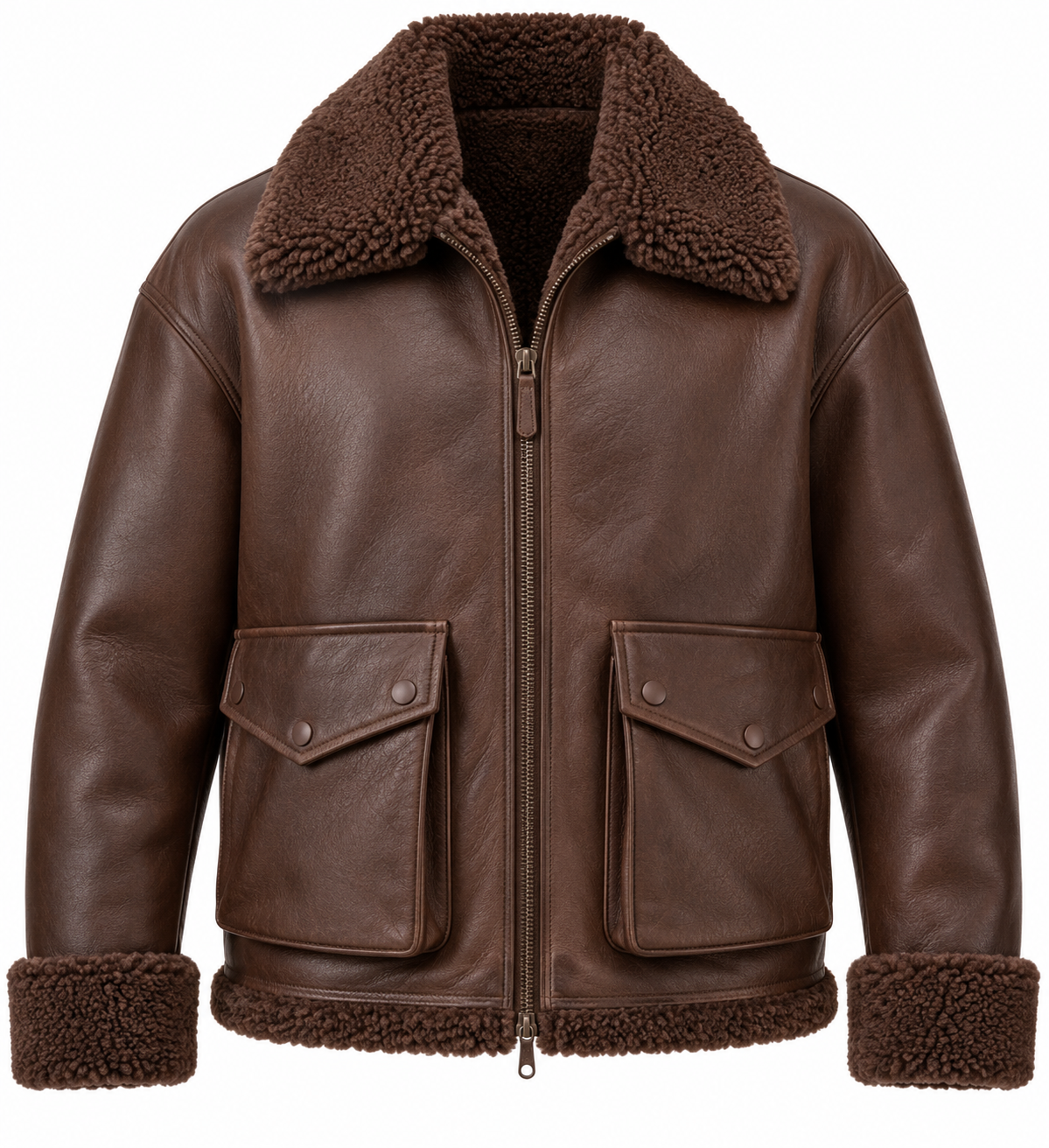 SH029 men's brown shearling jacket front view