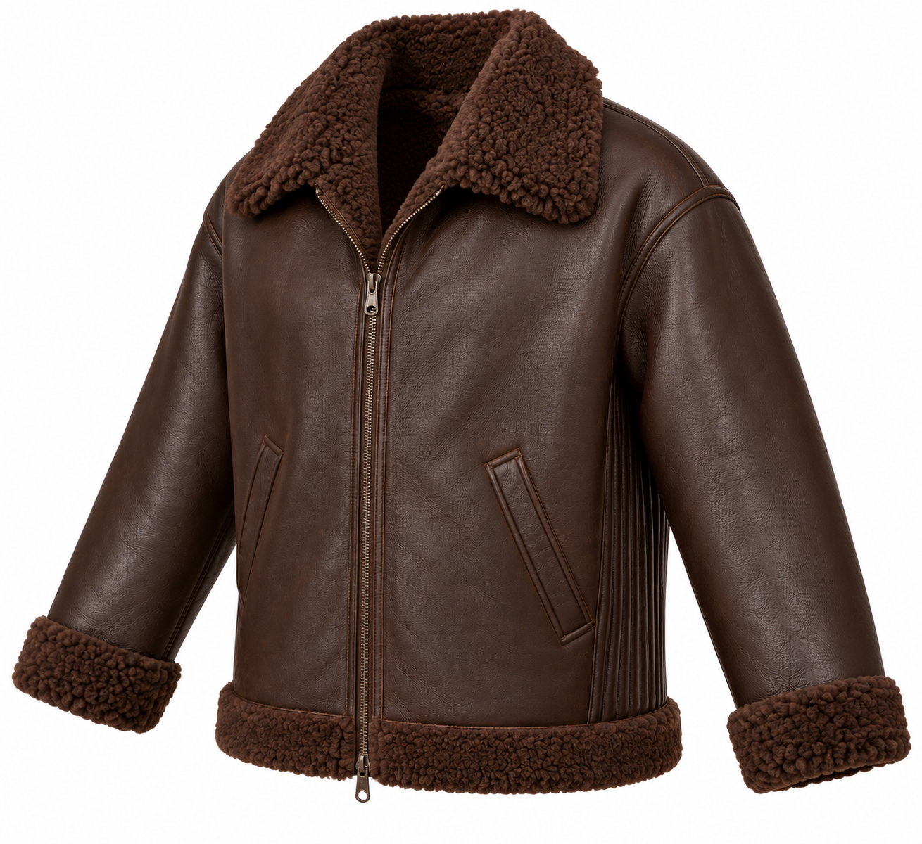 SH030 men's brown shearling jacket angle view
