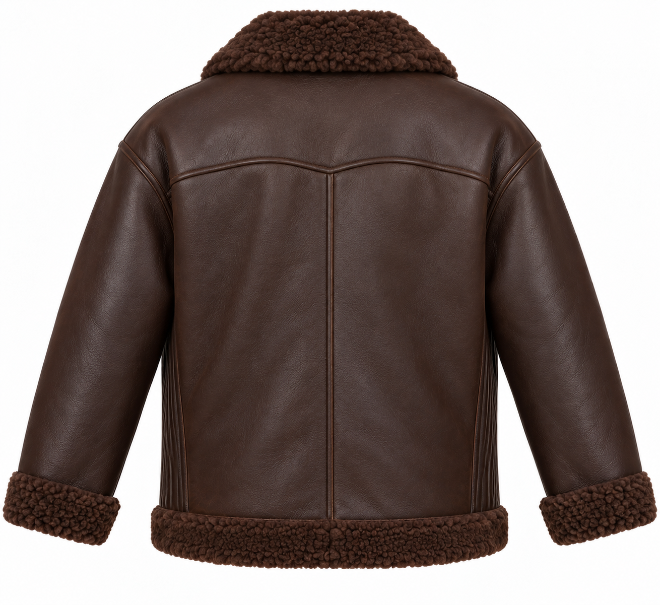 SH030 men's brown shearling jacket back view