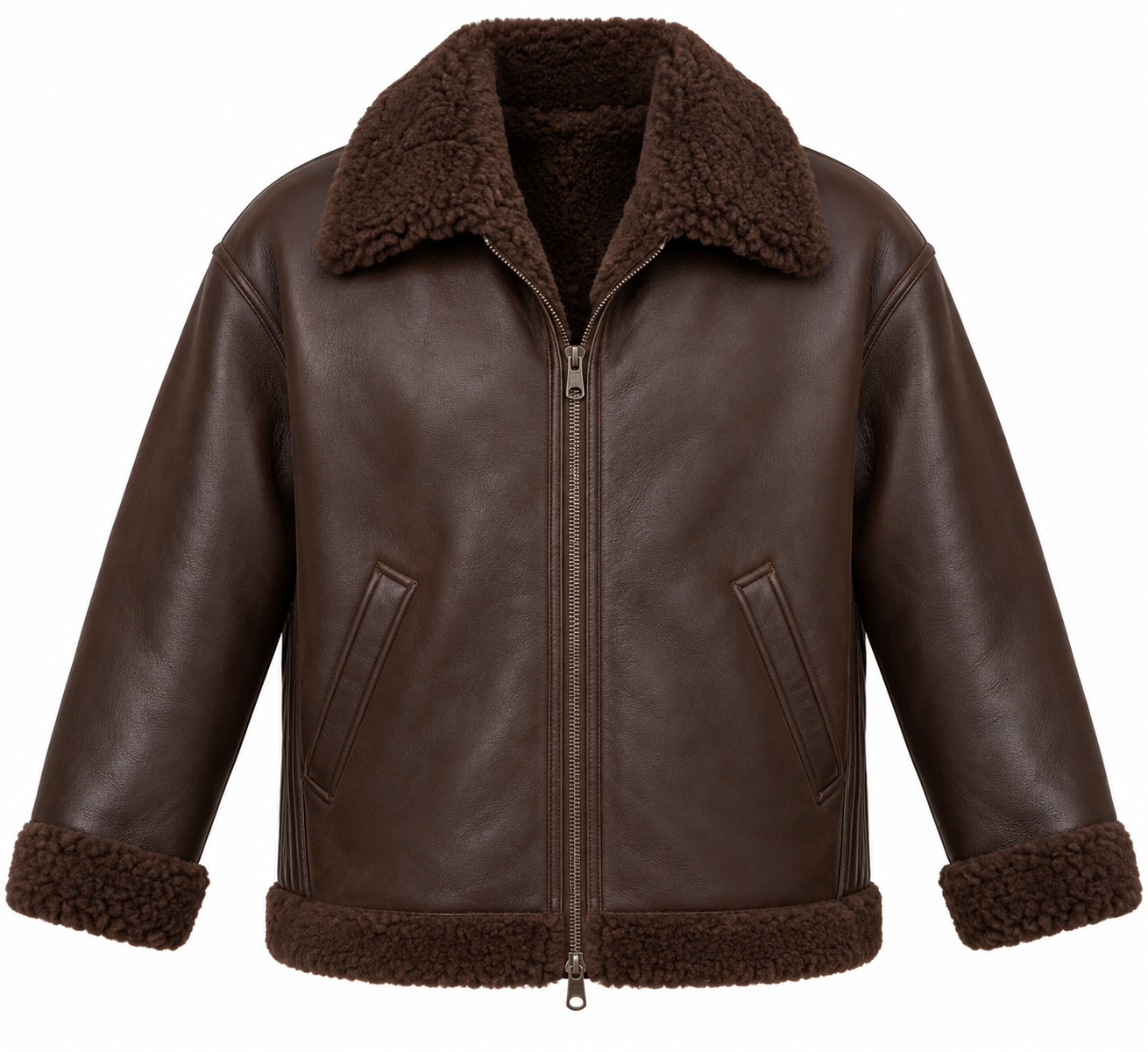 SH030 men's brown shearling jacket front view