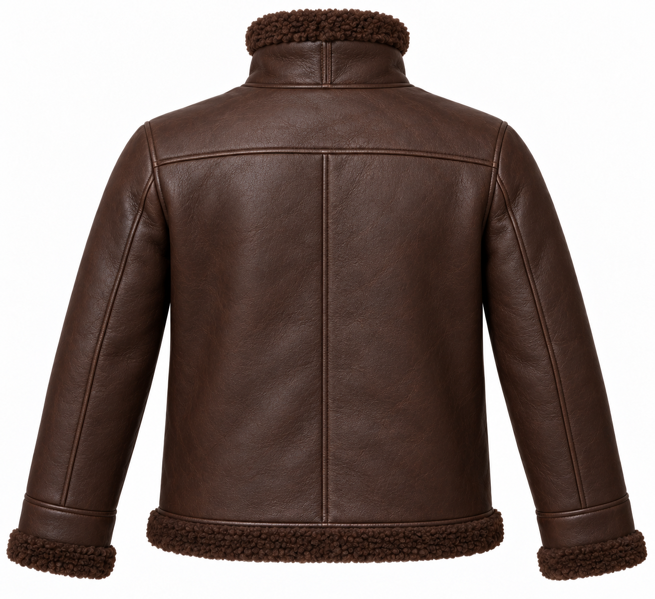 SH031 men's brown shearling jacket back view