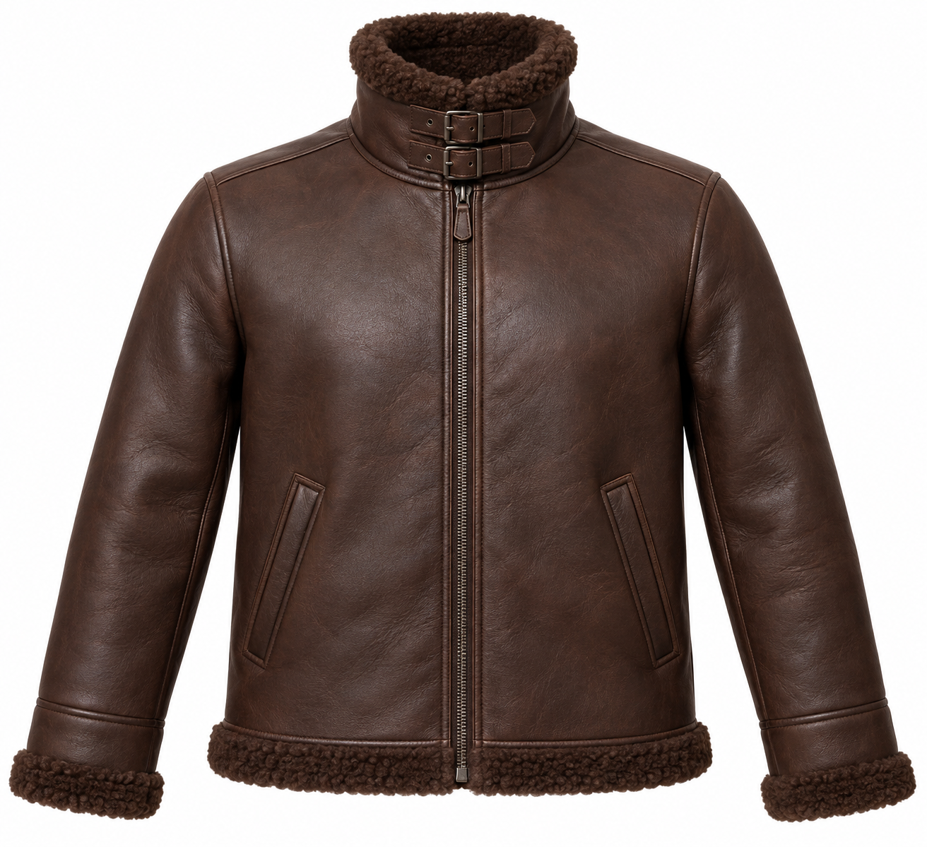 SH031 men's brown shearling jacket front view