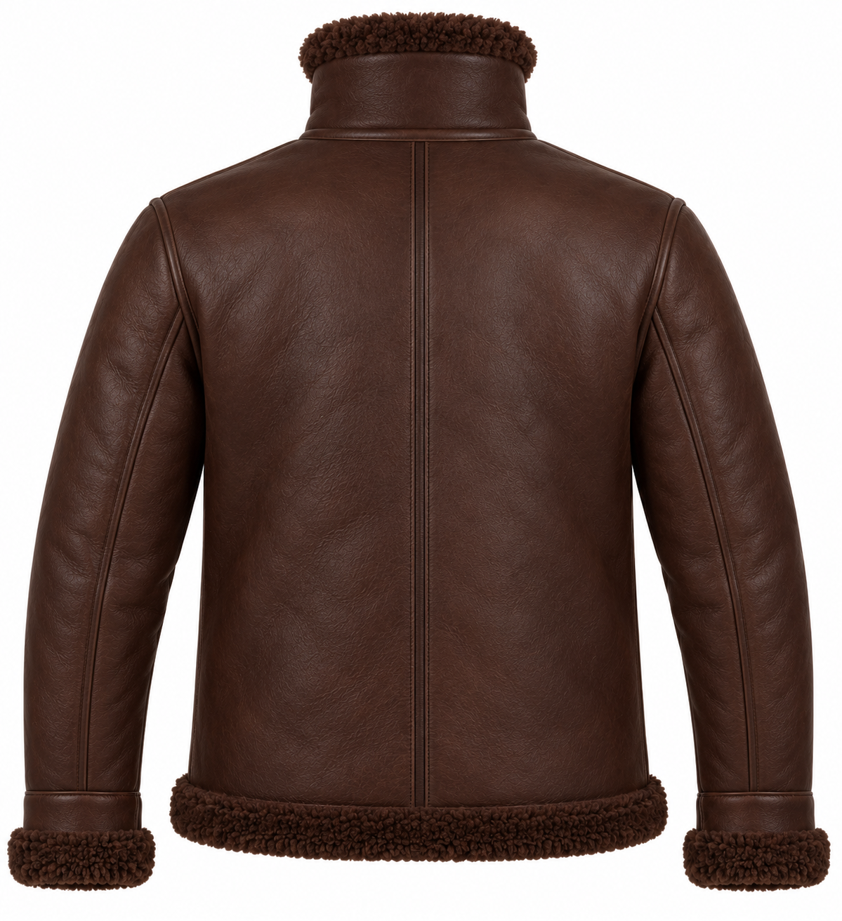 SH032 men's brown shearling jacket back view