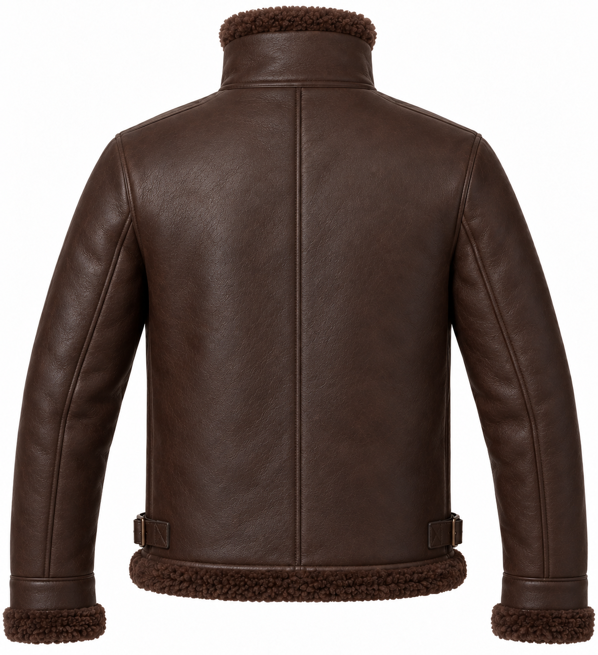 SH033 men's brown shearling jacket back view