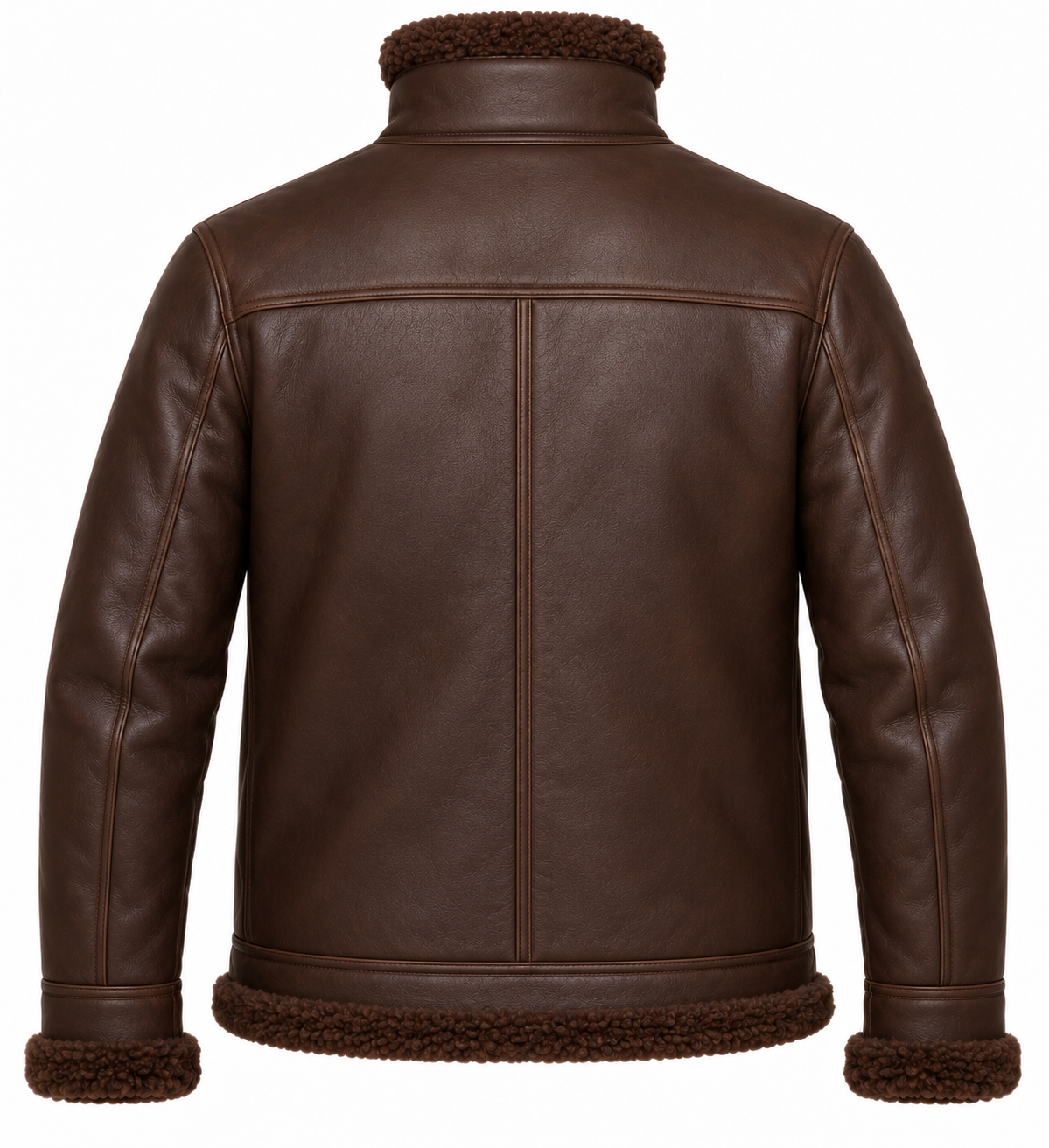 SH034 men's brown shearling jacket back view