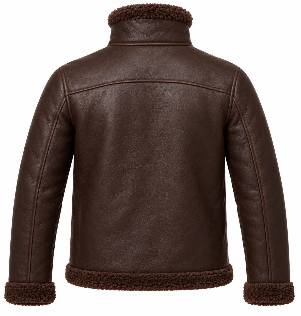 SH036 men's brown shearling jacket back view