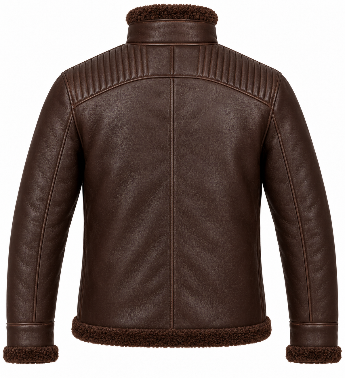 SH037 men's brown shearling jacket back view