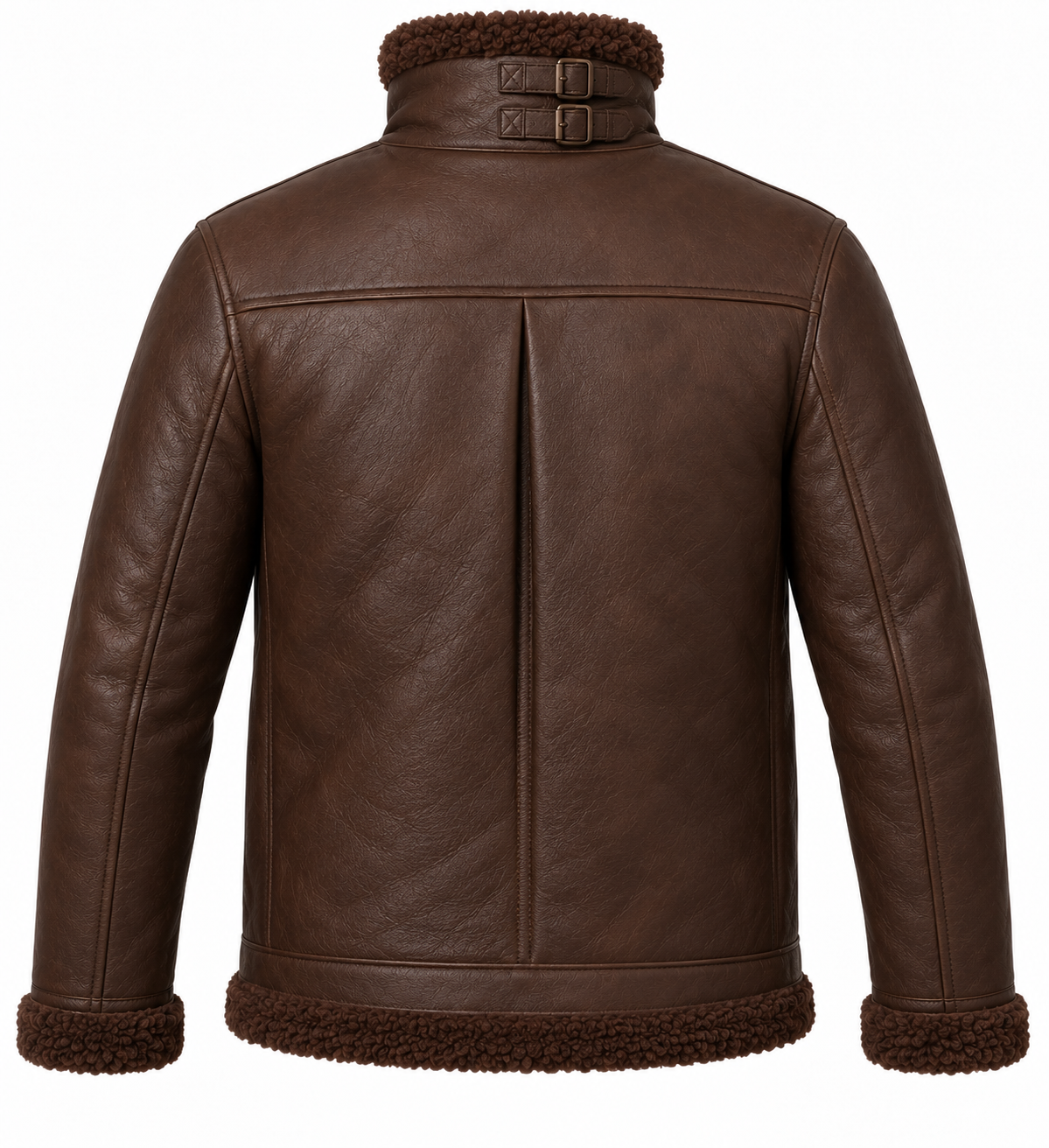 SH039 men's brown shearling jacket back view