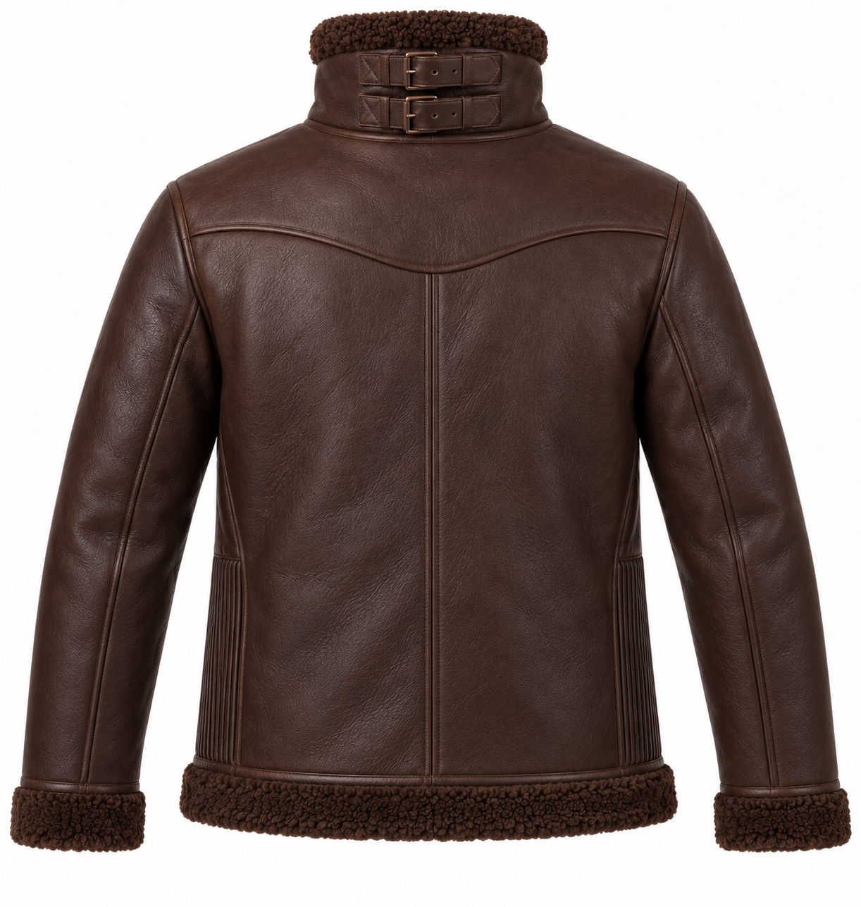 SH040 men's brown shearling jacket back view