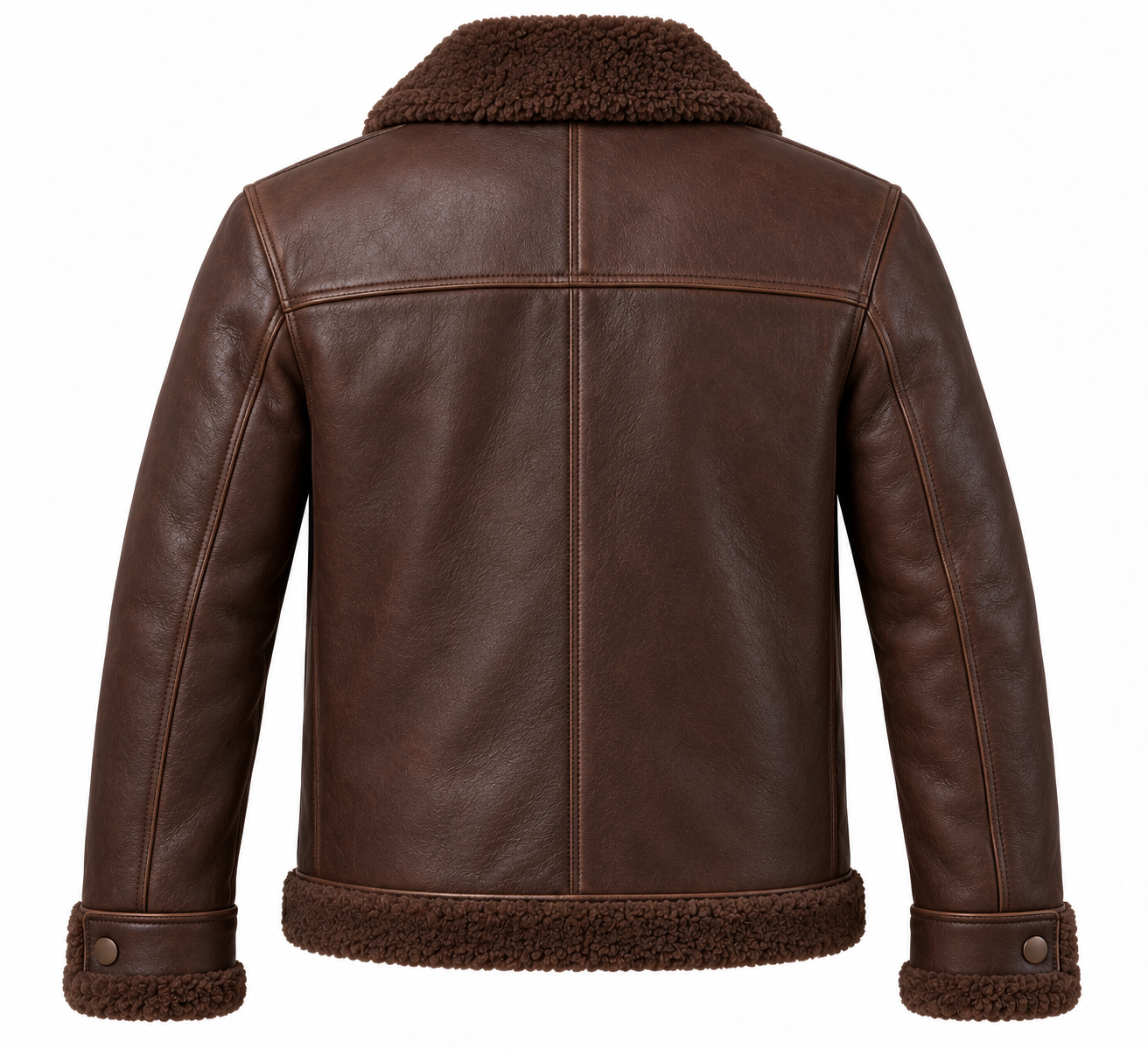 SH041 men's brown shearling jacket back view