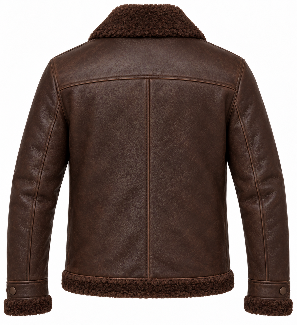 SH042 men's brown shearling jacket back view