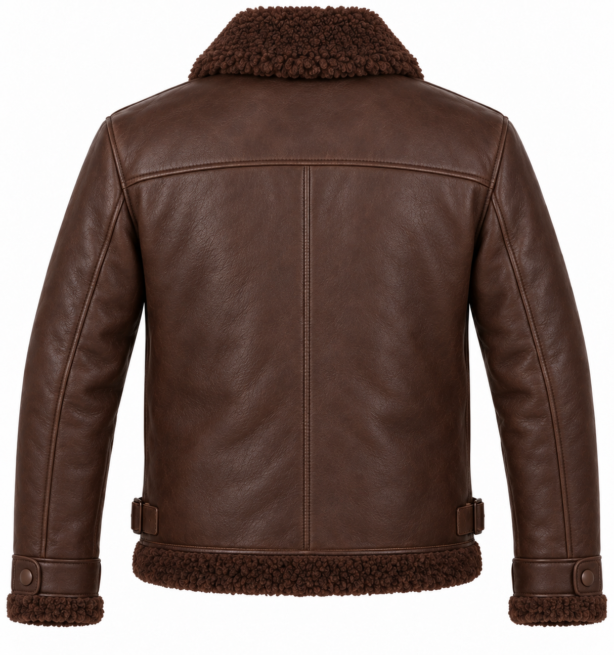 SH043 men's brown shearling jacket back view