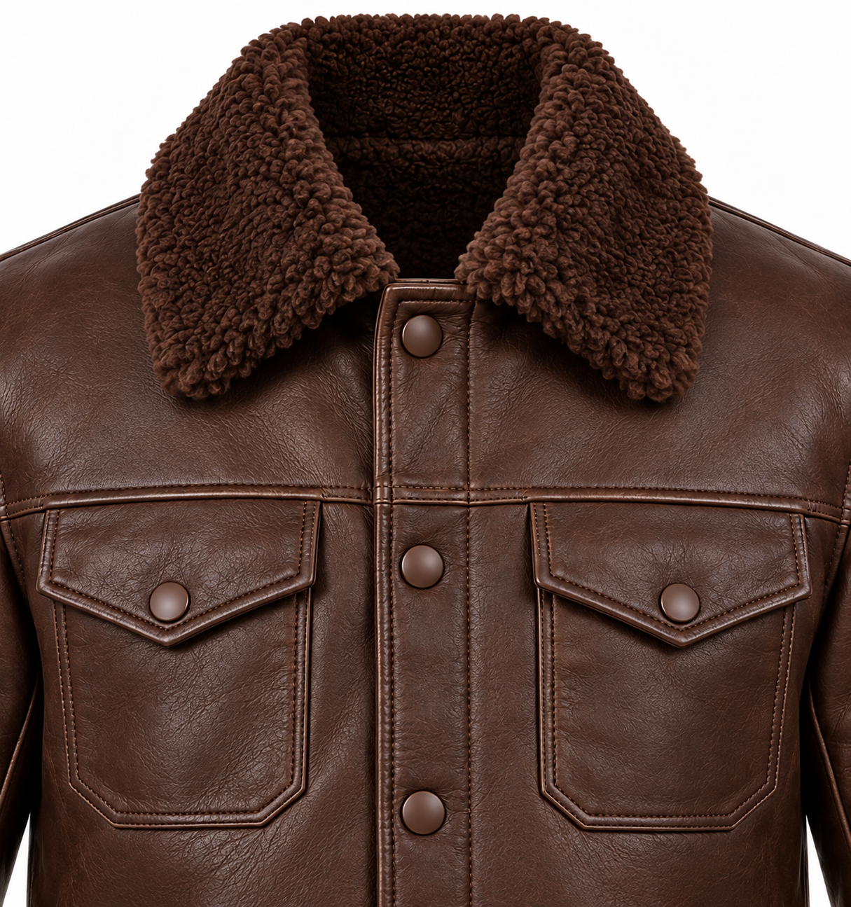 SH043 men's brown shearling jacket detail view