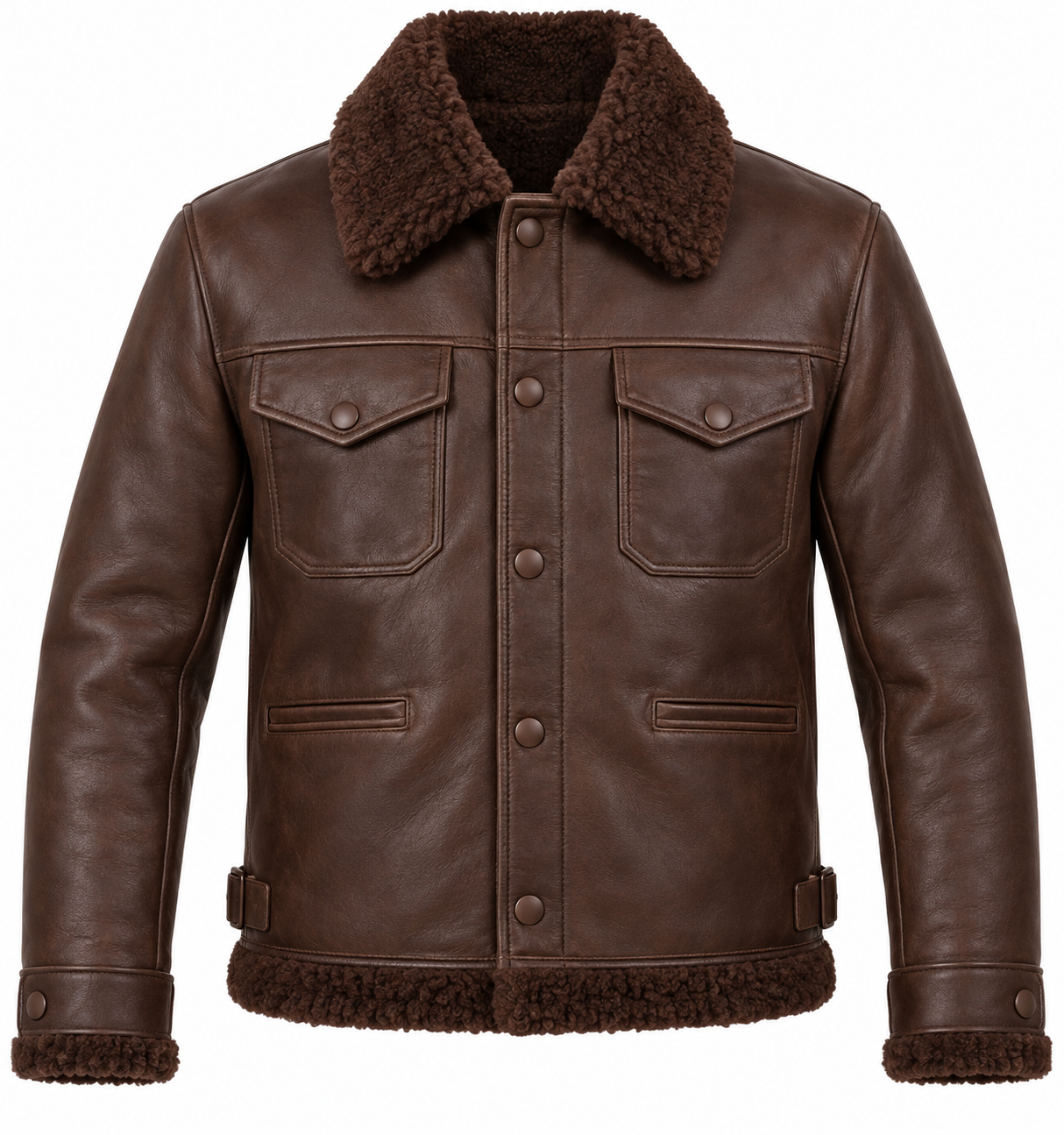 SH043 men's brown shearling jacket front view