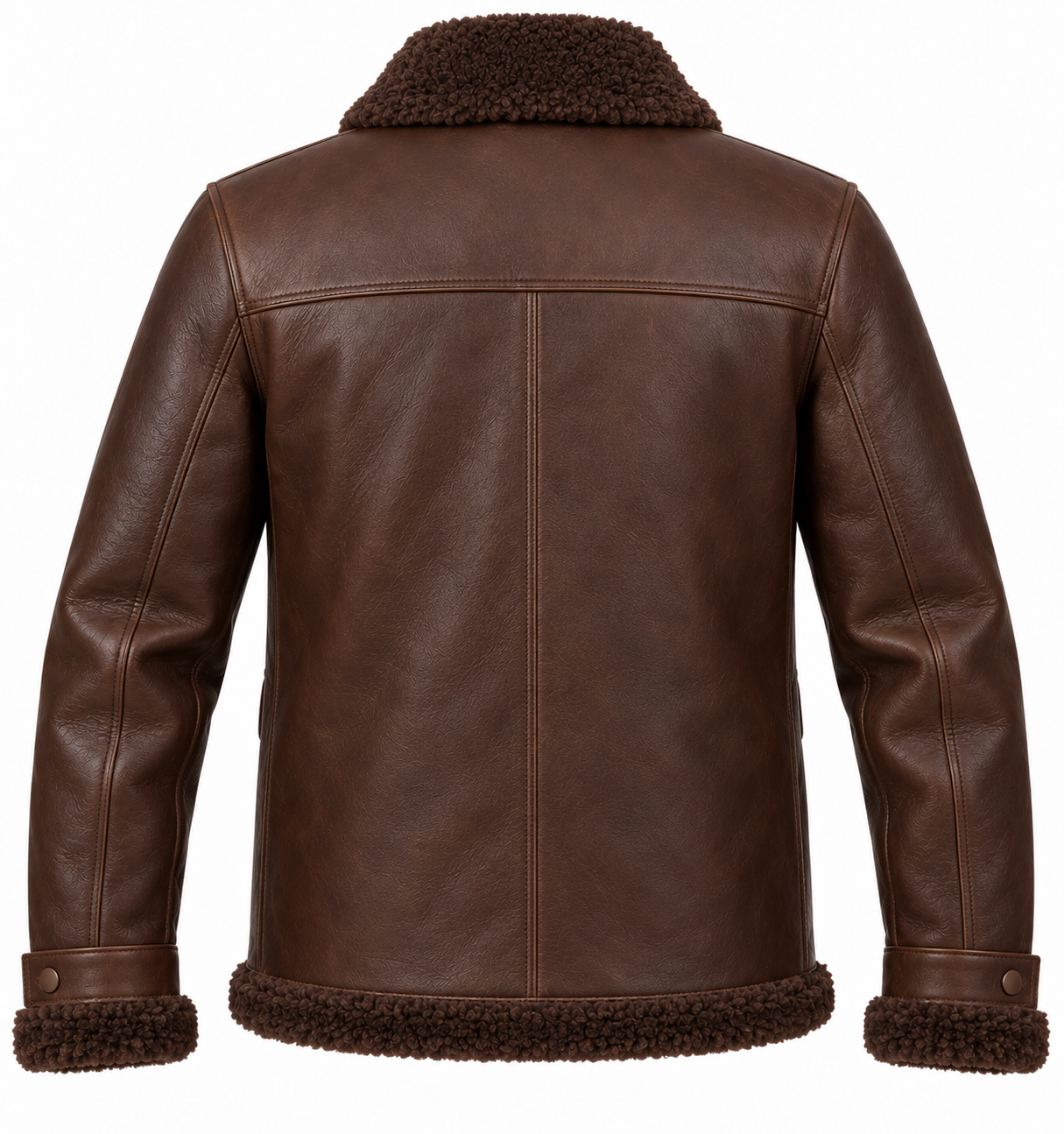 SH044 men's brown shearling jacket back view