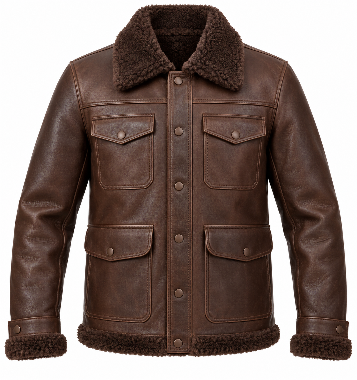 SH044 men's brown shearling jacket front view