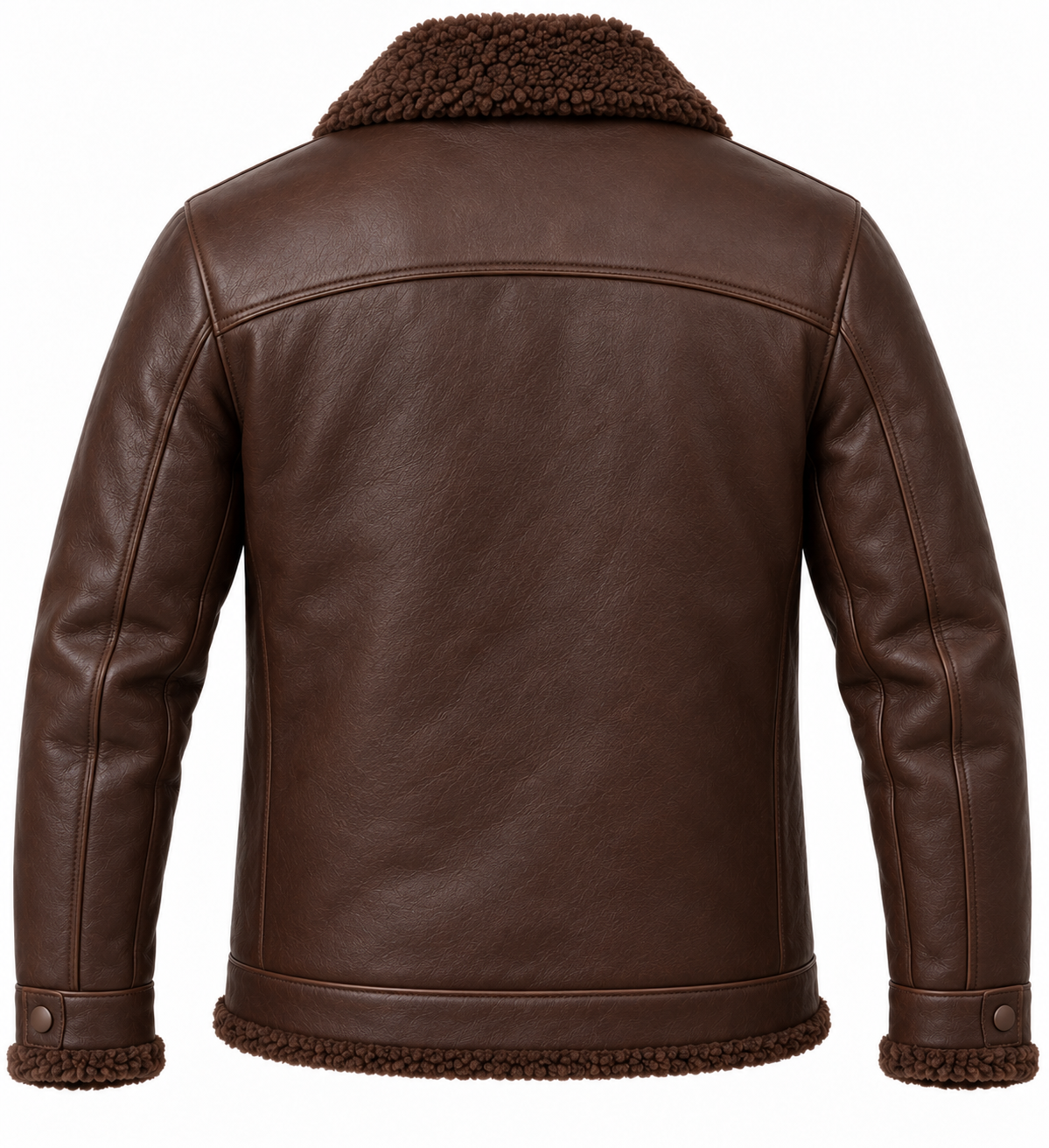 SH046 men's brown shearling jacket back view