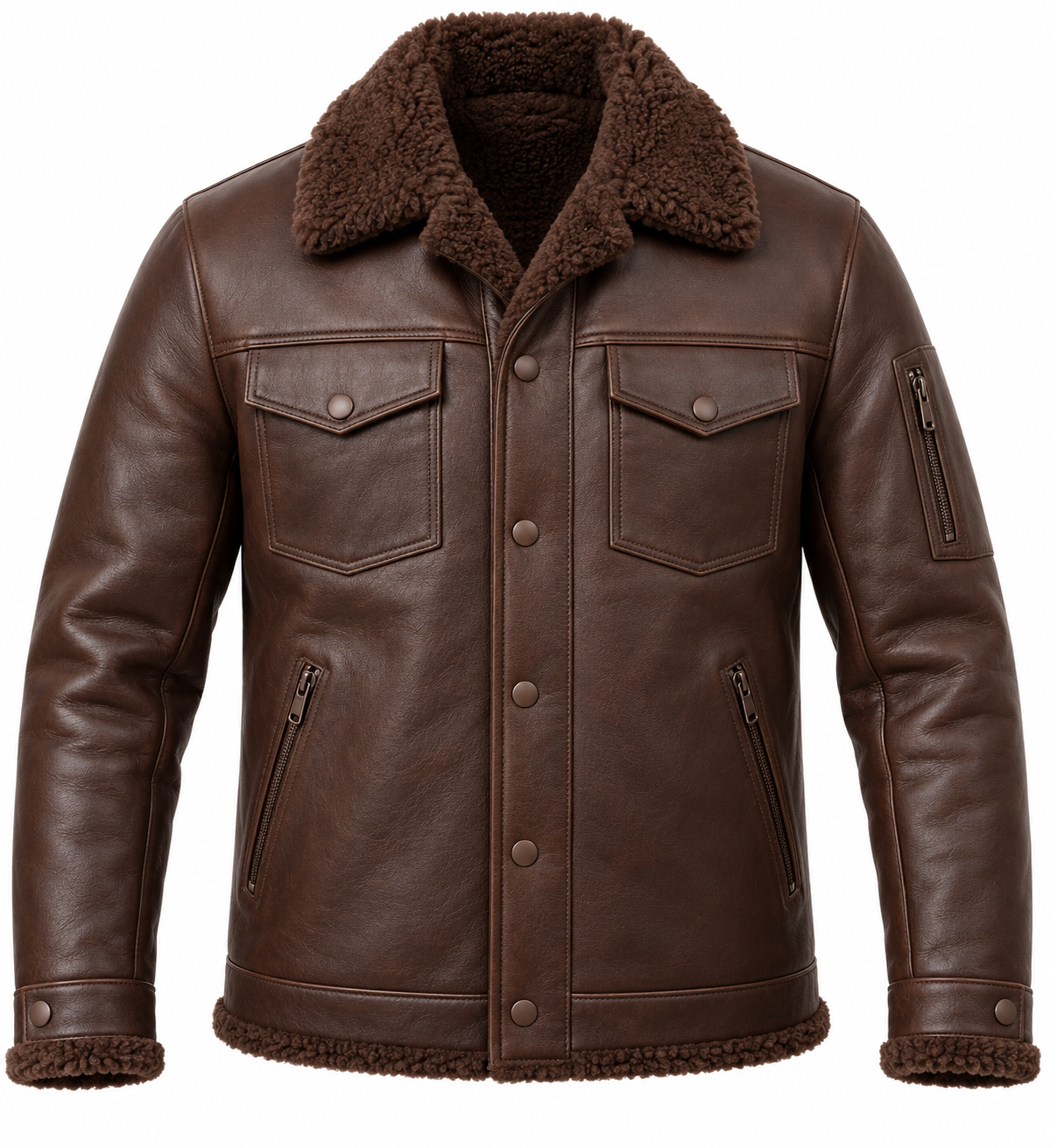 SH046 men's brown shearling jacket front view