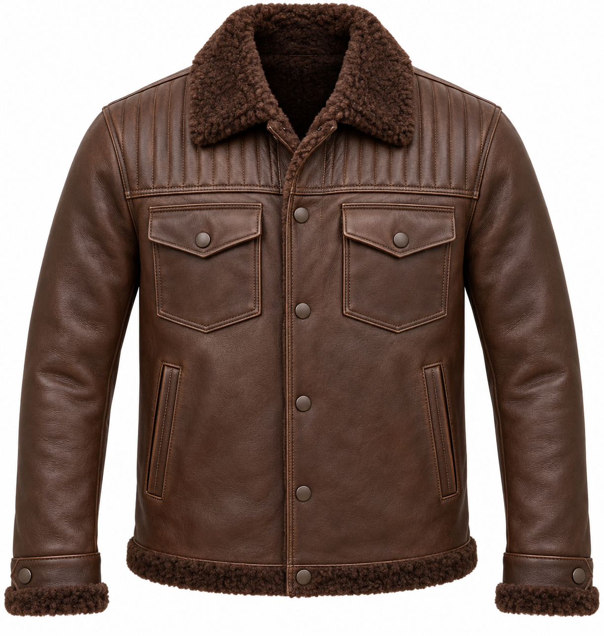 SH047 men's brown shearling jacket front view