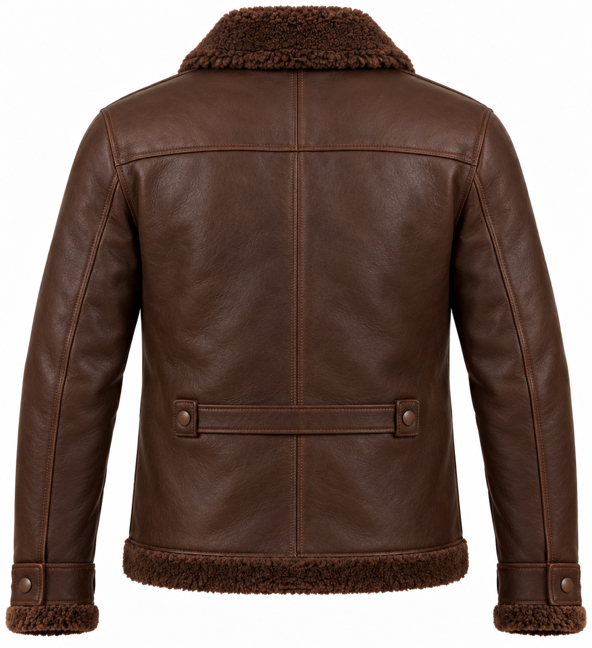 SH048 men's brown shearling jacket back view