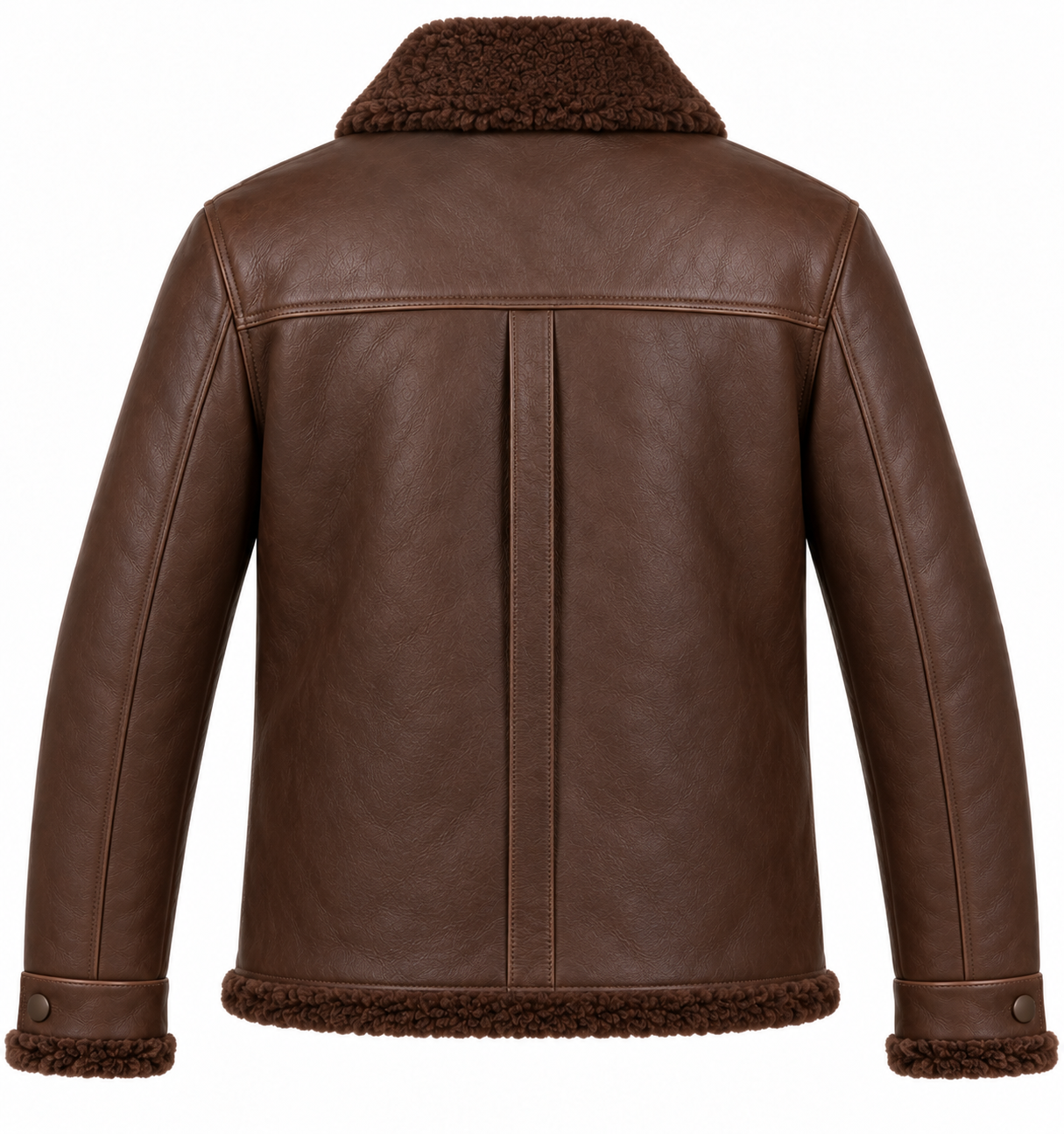 SH049 men's brown shearling jacket back view