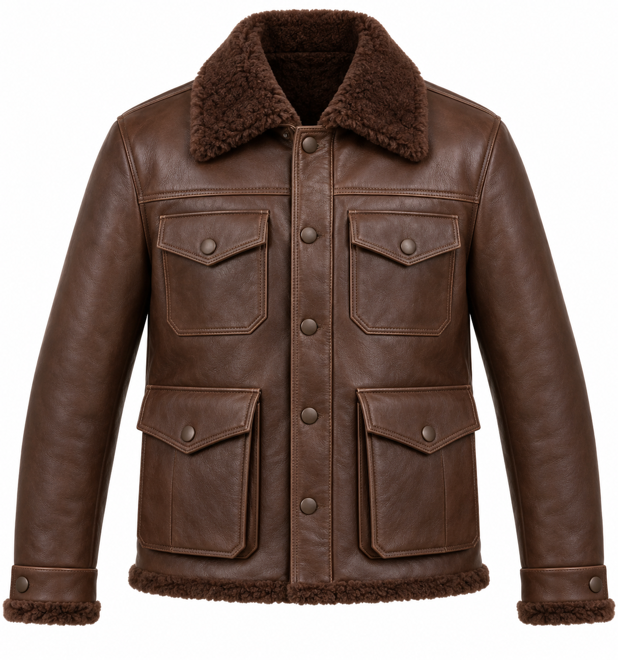 SH049 men's brown shearling jacket front view