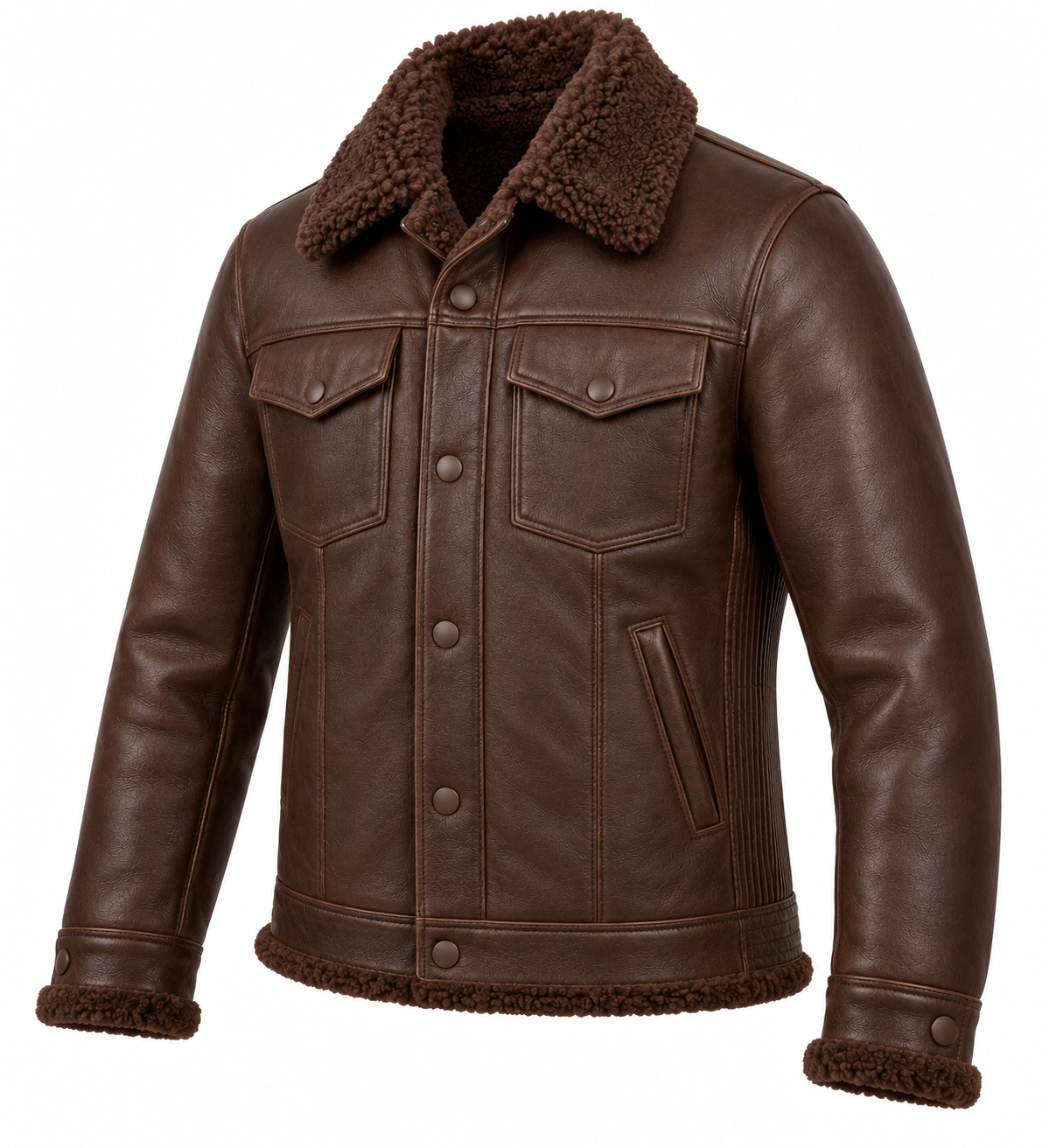 SH050 men's brown shearling jacket angle view