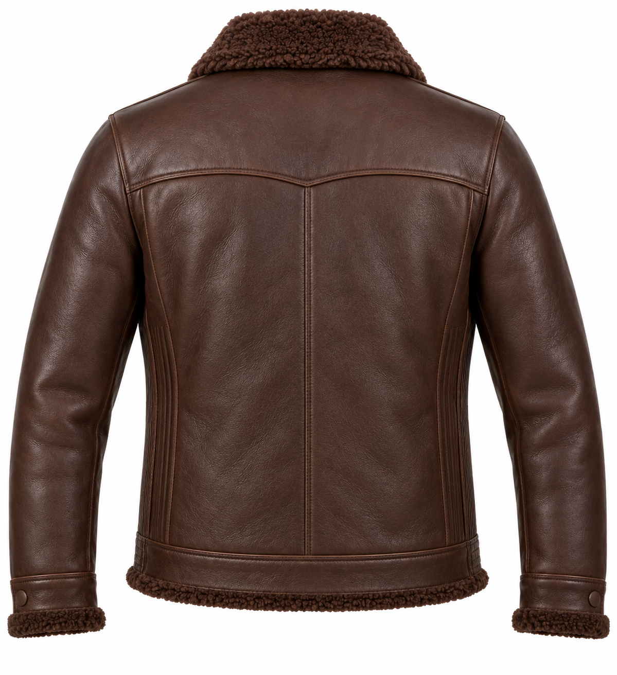 SH050 men's brown shearling jacket back view