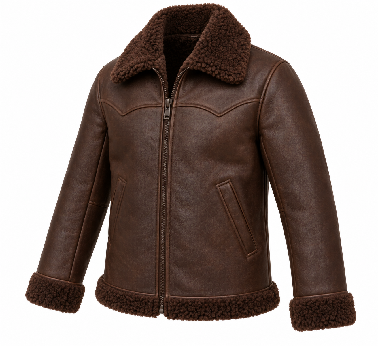 SH051 men's brown shearling jacket angle view