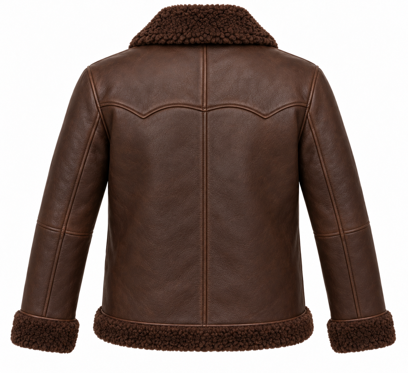 SH051 men's brown shearling jacket back view