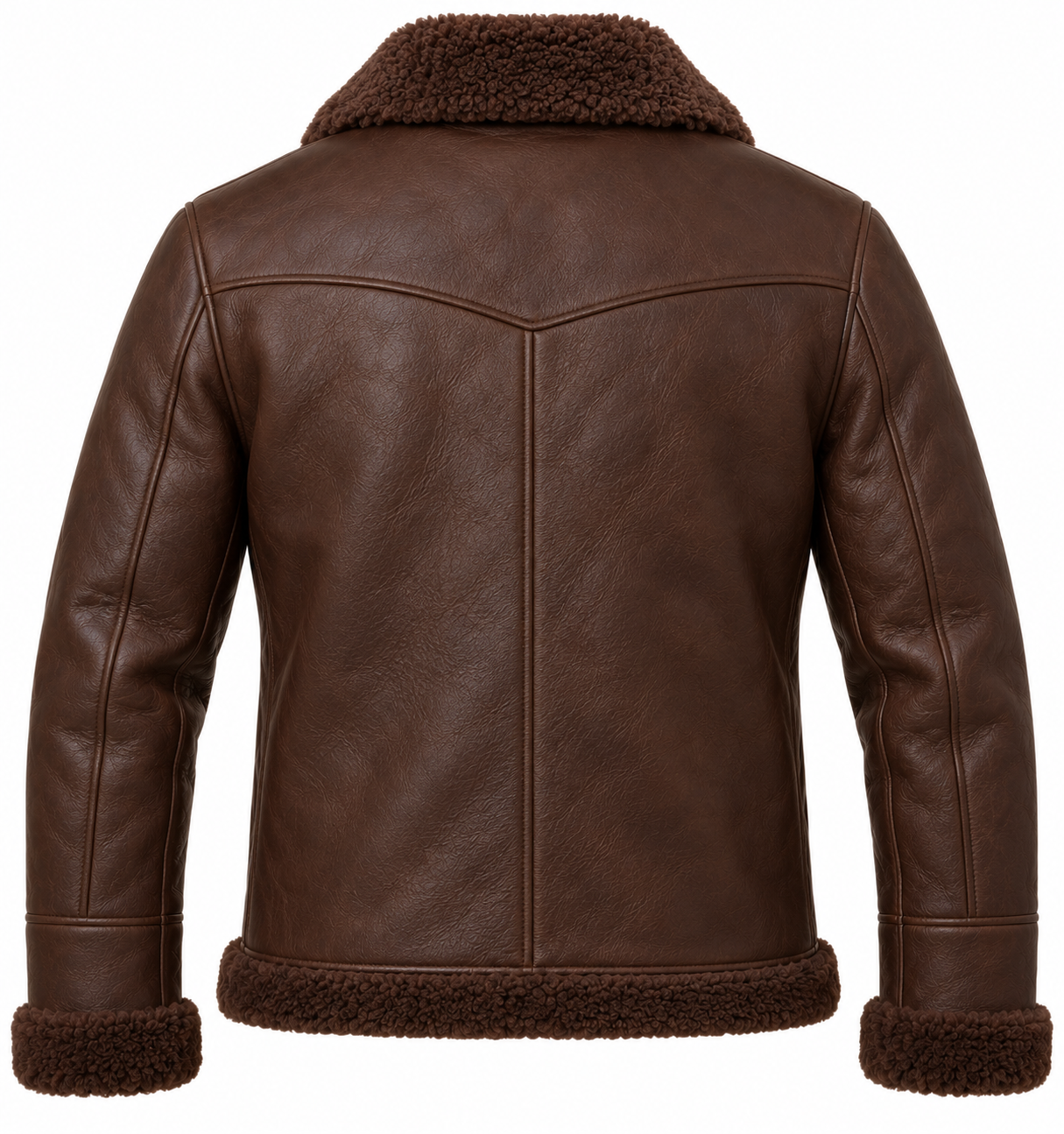 SH052 men's brown shearling jacket back view