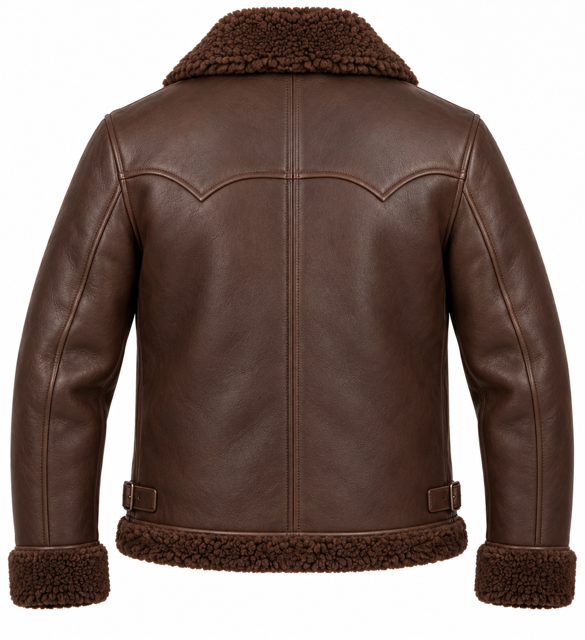 SH053 men's brown shearling jacket back view