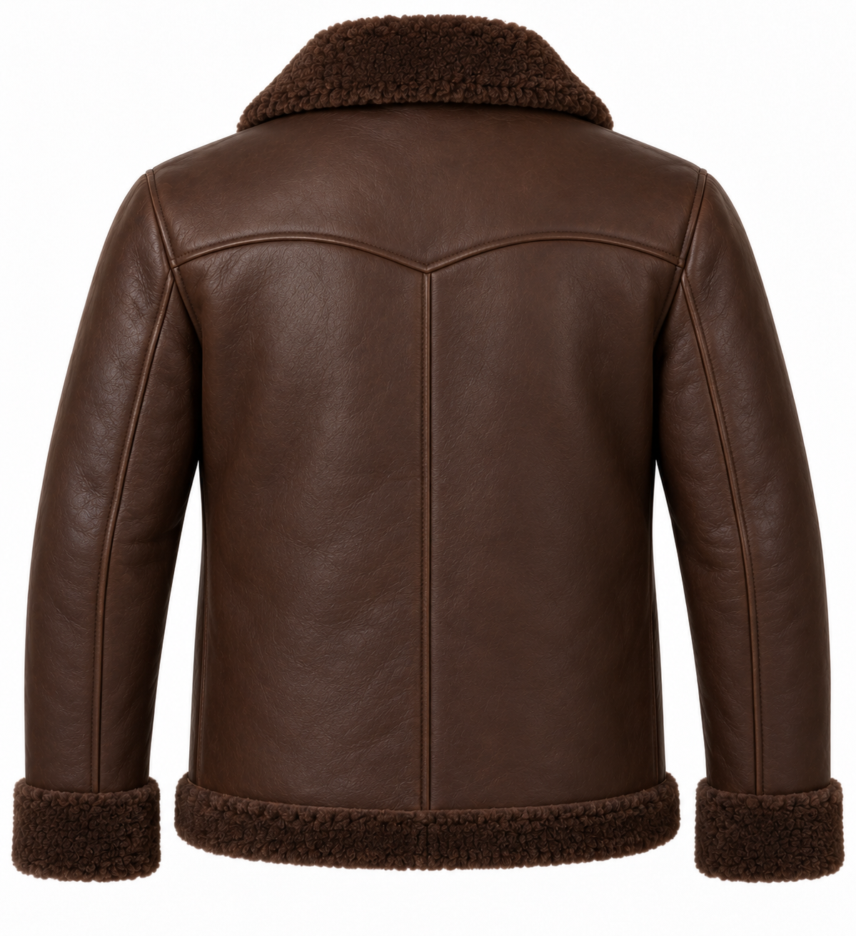 SH054 men's brown shearling jacket back view