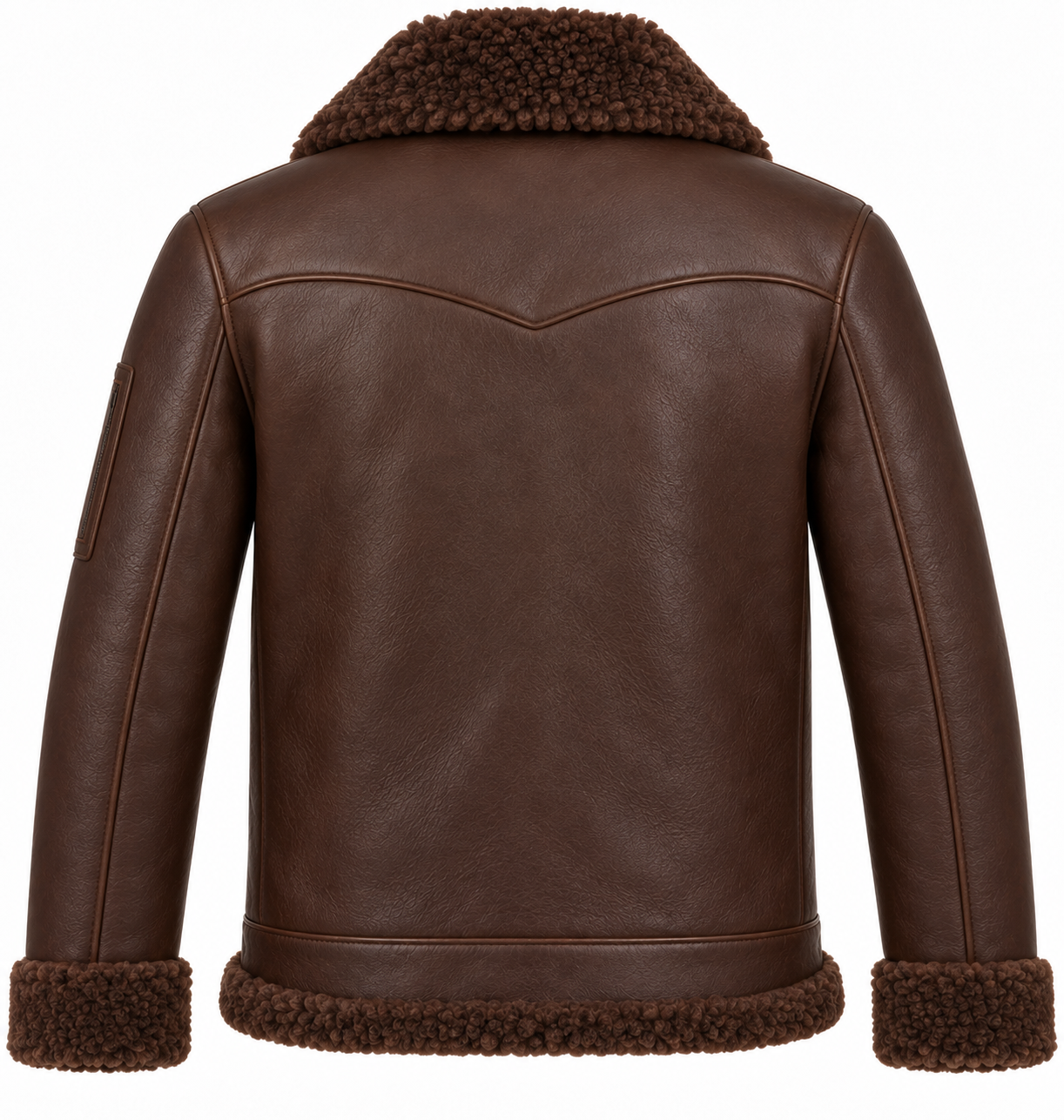 SH056 men's brown shearling jacket back view