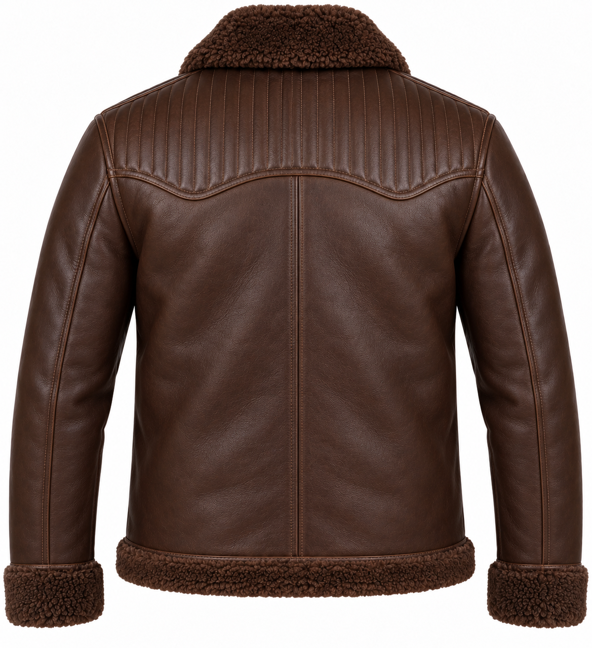 SH057 men's brown shearling jacket back view