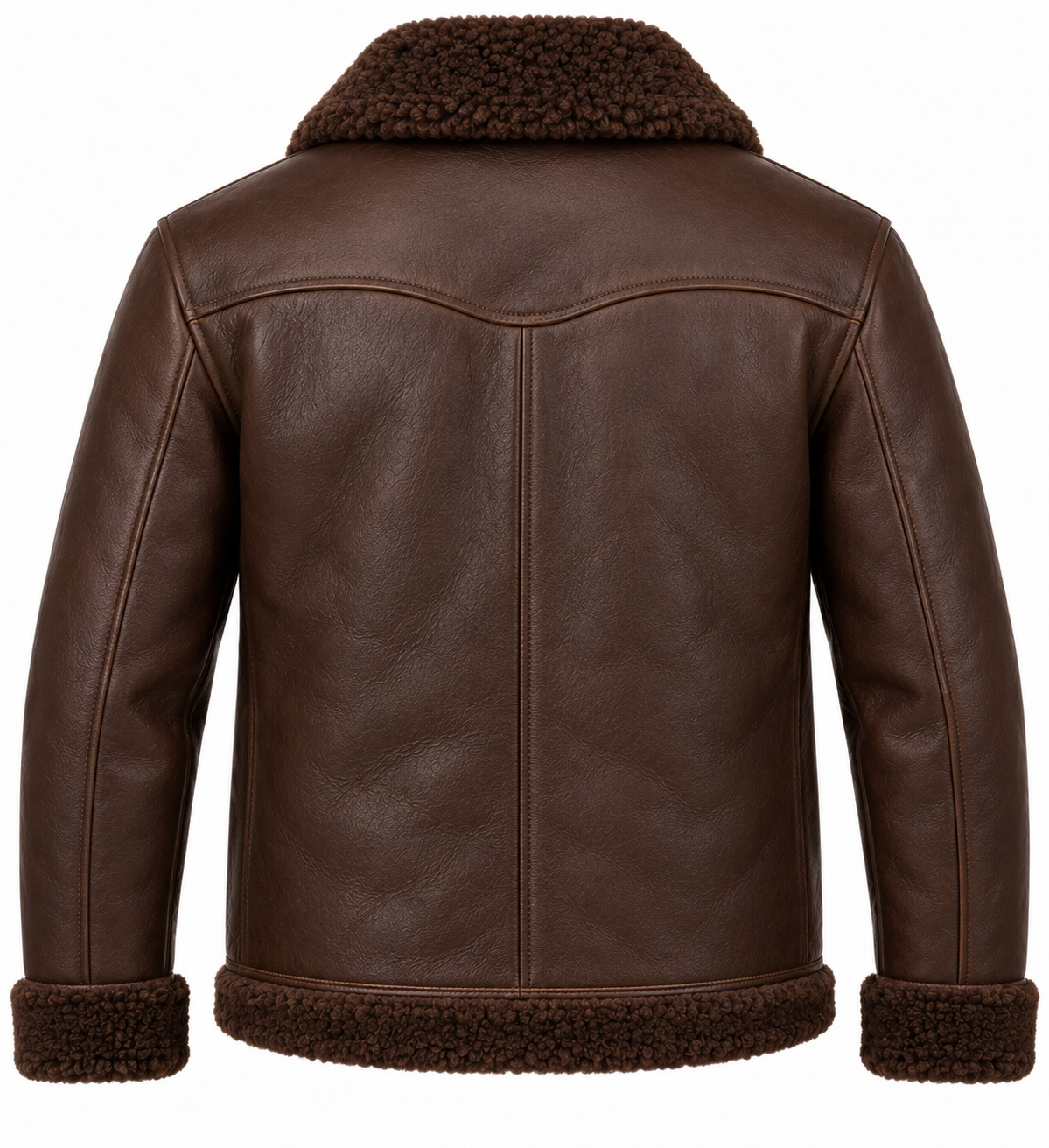 SH059 men's brown shearling jacket back view