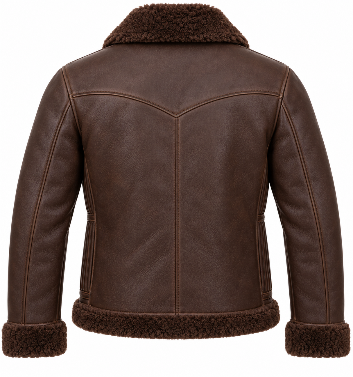 SH060 men's brown shearling jacket back view