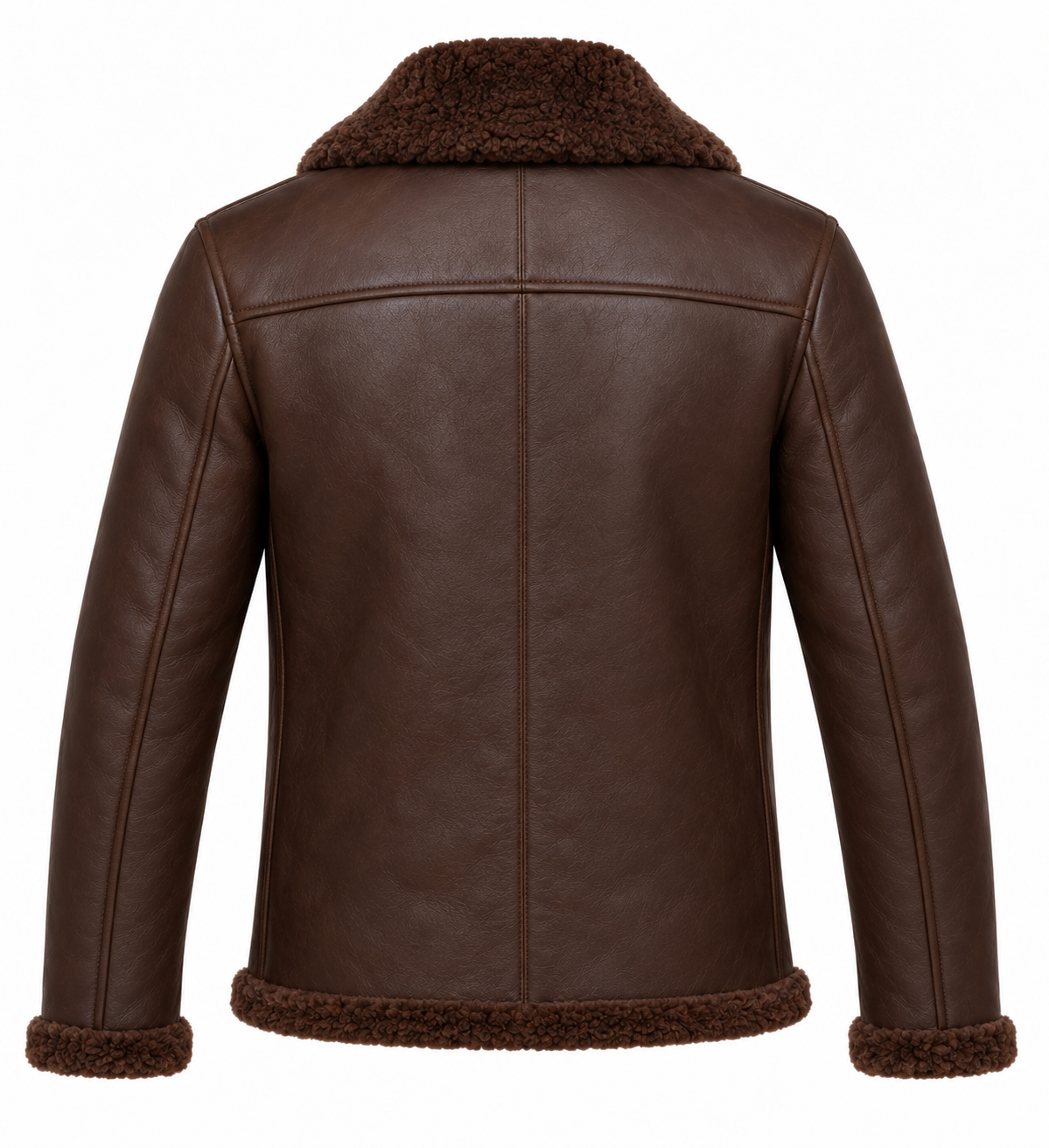 SH061 men's brown shearling jacket back view