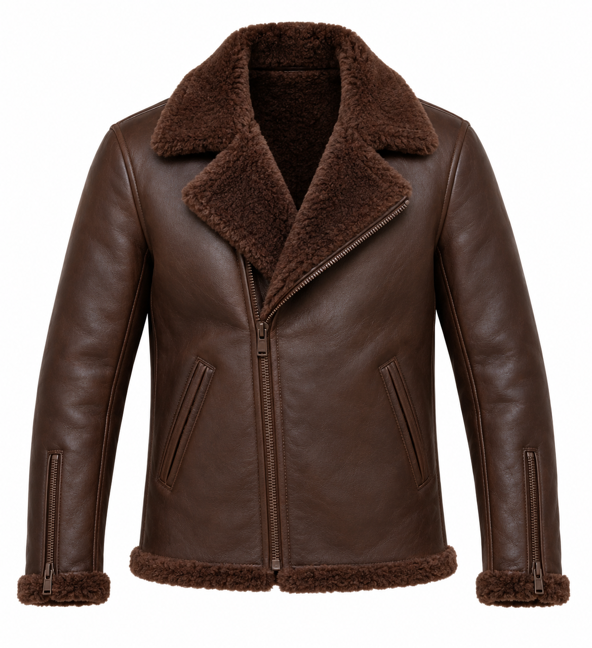 SH061 men's brown shearling jacket front view