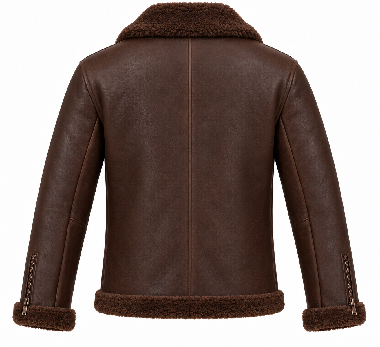 SH062 men's brown shearling jacket back view